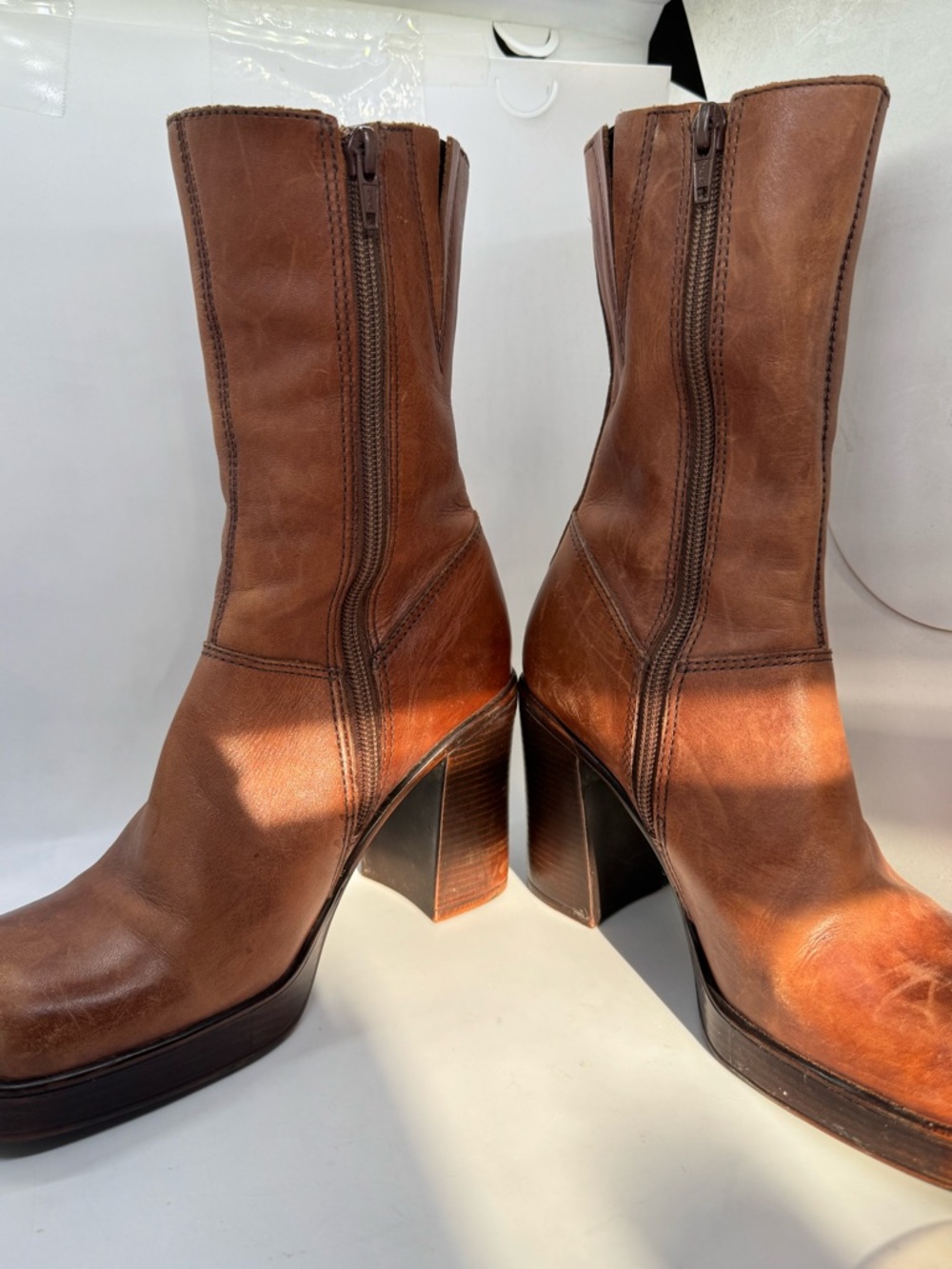 Steve Madden Free Chunky Platform Leather Boots 90s Y2K Vintage Women's Size 7.5 - Picture 4 of 13